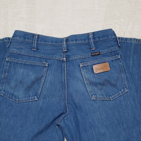 VINTAGE 1970s Wrangler Unisex Usa Made Denim Extra High Rise Bell Bottom Jeans - Picture 8 of 12